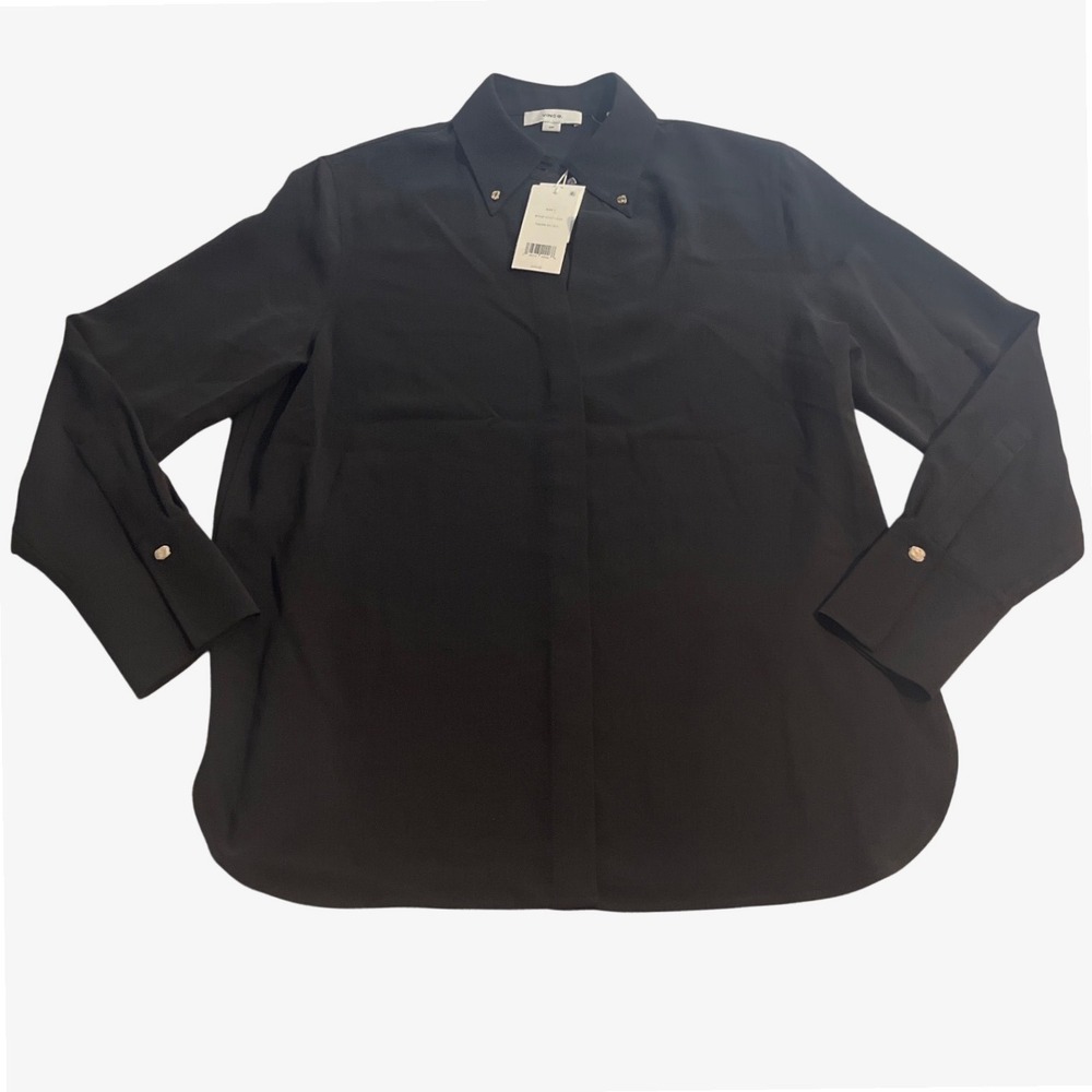Vince Womens Black Hammered Stud‎ Collar Silk Blouse V075713036 Size S NWT